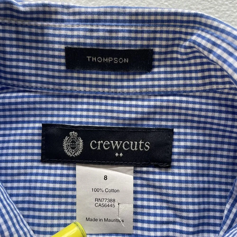 Crewcuts Thompson Plaid Button Up Shirt Boys Size 8 Long Sleeve Blue White - Picture 2 of 8
